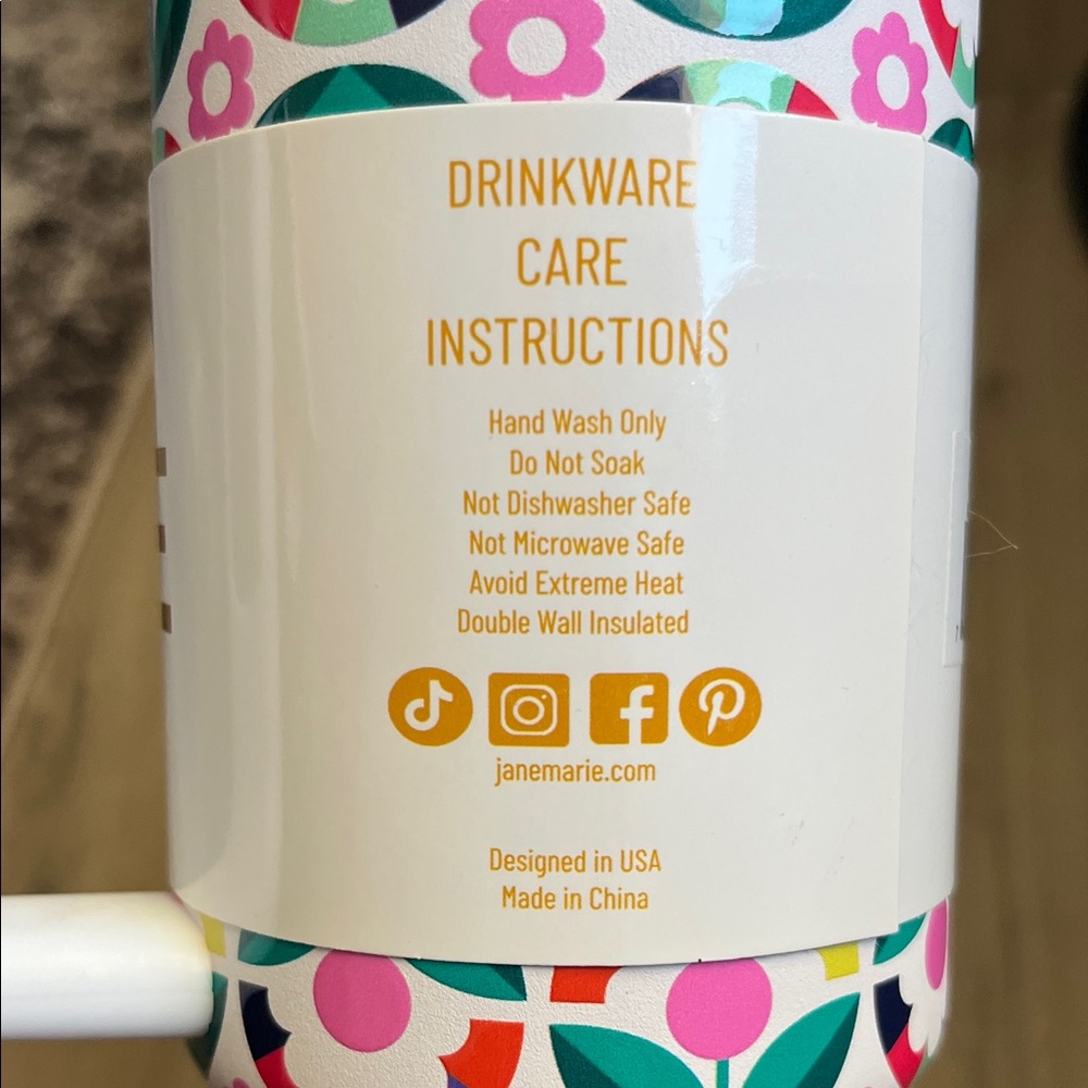 Jane Marie Floral Insulated 30oz Water Bottle - Pink & Teal (No Straw) - Picture 2 of 5